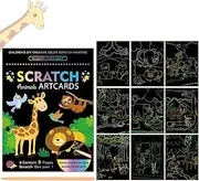 1 Piece Scratch Pictures for Children 19 × 14 cm Magic Rainbow Scratch Paper Scratch Book Scratch Paper Set with Colourful Gradient and Scratch Pen, Animal Theme