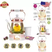 Luxury 6 Piece Buckingham Palace Teapot Set with Flowering Teas - 40 OZ
