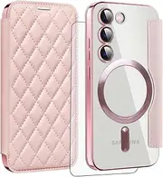 [Asuwish] Phone Case for Samsung Galaxy S23 5G Wallet Cover with Tempered Glass Screen Protector and RFID Blocking Flip Card Holder Slot Leather Cell S 23 23S GS23 G5 SM-S911U 6.1 inch Women Men Pink