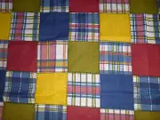 Vtg 70s Cotton Semi Sheer Fabric Faux Patchwork Red BLue Green 45x3.33 yds