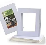 Acid Free 25 Pack 11x14 Pre-Cut Mat Board Show Kit for 8x10 Photos, Prints or Artworks, 25 Core Bevel Cut Matts and 25 Backing Boards and 25 Crystal Plastic Bags, White