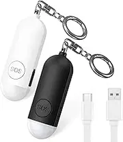 AMIR Personal Alarm for Women, Elderly - Rechargeable Police Approved Rape & Panic Device With LED Flashlight, 130dB Loud Keyring for Students, Girls, Kids, Walker (Black&White, 2)