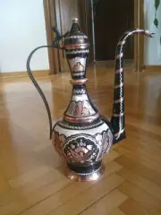 Authentic Handmade Copper Turkish Pitcher Ewer ibrik 31cm Hand Carved Enameled
