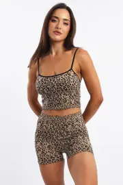 Brown Animal Print Cami Top Seamless - Size 12M, Women's Singlet