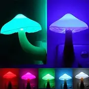 1 Pcs Mushroom Night Light, LED 7 Color Changing Cute Mushroom Lamp, Plug-in Night Light with Auto Light Sensor, Wall Based Colourful Mushroom Nightlight for Kids Room, Bedroom, Bathroom, Stairs