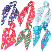 6 Pcs Hair Scarf Scrunchy Long Tail Bands Red Bow Headband Women's Miss