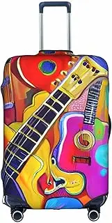 [Pvinnk] Color Acoustic and Guitars Print Protective Luggage Cover Elastic Washable Suitcase Protector Travel Gear Protector, White, Large