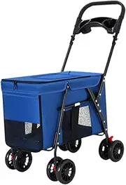 Pet Stroller Dog Stroller Foldable Kitten Pet Supplies Sturdy Pet Carriage Trolley with Pockets Go Out Cart Jogging Stroller, Blue