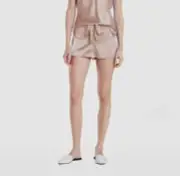 $175 Natori Women's Beige Tie Lined Key Silk Satin Shorts Sleepwear Size M
