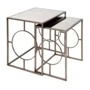 Melrose 2 Piece Antique Gold Mirror Top Iron Nested Side Table Set