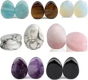 [BaronHong] Natural Stone Ear Plugs Strain Gauge Set 6-16g Teardrop Ear Gauges Body Piercing Jewelry (7 Pairs, 19mm), M, Stainless Steel, Medium, 565865432844-YWWH-7-Pairs(19mm)