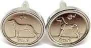 [OCC Old Coin Cufflinks] Irish Wolfhound Coin Cufflinks - Dog Cufflinks - Sport Irish Sixpence, Large, Silver, Other Clasp Type