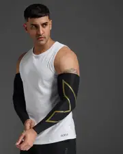 Force Compression Arm Guards, 2XU, L, Black/Gold, Unisex