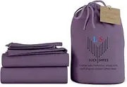 LuckShree Three Quarter 100% Pure Organic Cotton 700-Thread-Count Sheet Set Sateen Weave 10-inch Deep Pockets - Plum