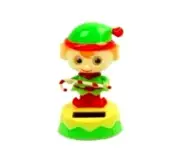 Solar Powered Bobble Head Santa's Elf Holding A Candy Cane #1