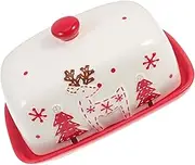 LOPUNER Ceramic Butter Storage Holder with Lid Christmas Style Decorative Butter Container for Home Kitchen Restaurants Present for Friends and Family