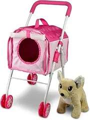 Pet Stroller and Accessories for Kids Ages 3 to 7 Year Olds, ANIVIA Dog Toy for Toddlers, 2 Pieces Play Dog Set, Puppy Party Playset with 1 Pet Puppy Included Pink