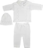 [Baby's Trousseau] Boy's White 3 Piece Cotton Knit Outfit