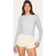 Sky Blue Striped Sheer Button Up Top, Sky Blue