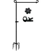Garden Flag Stand Holder in Sturdy Steel - With 5-Prong Base & Threadlocker