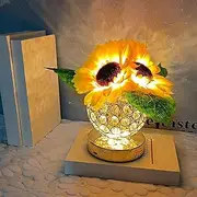 LISNSMY Crystal Sunflower Table Lamp, 3 Colors Dimmable Artificial Flowers Light, USB Rechargeable Cordless Lamps, Bedroom Living Room Decoration, Valentine Day, Mothers Day Gift (Sunflower)
