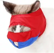 VerdeRoot Breathable Cat Muzzles, Prevents Biting and Scratching, Adjustable Nylon Fabric, Red and Blue, Suitable for Grooming, Vet Visits, and Cleaning, Fits Neck Size 18-26cm