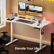 ApexSpace Electric Height Adjustable Standing Desk with RGB Lights Ergonomic Sit Stand Up Gaming Lifting Table Home Office Study Work Computer Desk 120*60CM White