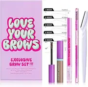All In One Eyebrow Set,Brown Eyebrow Powder Sculpting Kit,Travel Makeup Kit, Shape, Define & Groom Eyebrow Makeup,Include Eyebrow Pomade, Eyebrow Pencil, Eyebrow Brush,Stencils, Makeup Sets For Women