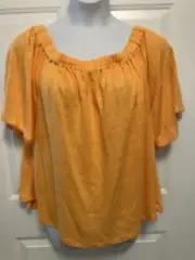 NWT Chico's 100% Linen XL Peasant Shirt Top Short Sleeve Orange Sz 3