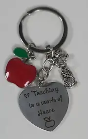 Four Charm Key Chain ~ Teaching is a Work of Heart ~ Apple Flower Heart Owl
