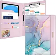 Padfolio/Resume Portfolio Folder for Women Men, WAVEYU Cute Chic Padfolio Cover Folder, Conference/Legal Document Organizer with Letter/A4 Size Clipboard, Document Sleeve, Pink+Blue Gold