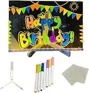 Kivvy Magic Keyboard, Magic Board Light, DIY Erasable LED Drawing Boardswith Night Light for Room/Store/Office, Luminous Acrylic Message Boards with Stand & 7 Markers for Drawing (M-7.87 * 7.87in)