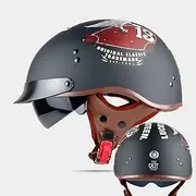 Retro Motorbike Helmets Open Face Motorcycle Helmet Men and Women Half Shell Scooter Helmet Motorcycle Half Helmet Open Helmet with Sun Visor,ECE Certification E,XL=60-61CM