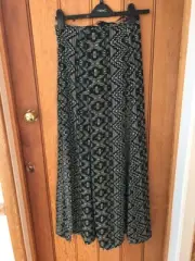 primark black white african patterned floaty maxi skirt slit front 4 6 8 10 bnwt