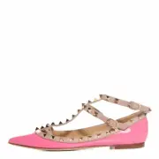 Valentino Garavani Rockstud Pink Leather Ballet Flats Ankle Strap Shoes-Size 40