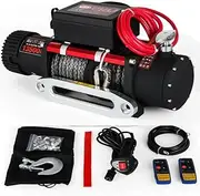 Waterproof Electric Winch Boat Trailer Winch Electric Winch Synthetic Rope 12V Winches 4X4 with 2pcs Remote Control For Trucks RVs ATV UTV 13500LBS /12000LBS