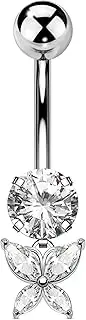 [OUFER Body Piercing] Belly Button Bars 14G Navel Piercings Butterfly Belly Bars Internally Navel Bar 10mm Belly Button Piercings Belly Button Ring Clear CZ Navel Piercing Jewelry