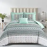 Cottolester Boho Comforter Set King Size,8 Piece Bed in a Bag Sage Green Paisley Comforter and Sheet Set,Striped Bedding Set Soft Microfiber Complete Bedding Set