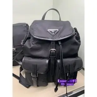 二手精品 Prada 普拉達 1BZ677 Backpack 黑色 小牛皮後背包 雙肩包