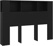 vidaXL Premium Engineered Wood Headboard Cabinet, Black, with Five Compartments, Contemporary Design, Perfect for Bedroom Organisation - Assembly Required