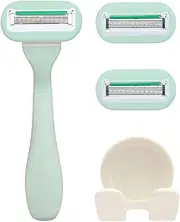 Razors for Women Shaving, FOME Women’s Razor Shave Kit 5-Blade Women Manual Razor With 1 Razor Handle 2 5-Blade Refills 1 Shower Holder Non-Slip Travel Carry Value Shaver for Women (Green)