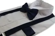 Mens Midnight Blue 100Cm Suspenders & Matching Bow Tie & Pocket Square Set