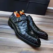 New Fashion Men's Handmade Black Texture Leather Single Straps Monk Dress Shoes.