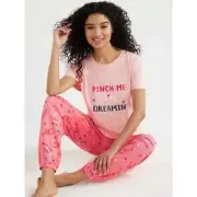 JOYSPUN PAJAMAS PJ SET 'PINCH ME I AM DREAMIN' TOP LONG JOG PANTS CORAL PEACH 3X