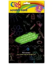 A5 RAINBOW SCRATCH CARD PLUS TOOL CREATE FUN PICTURES & ART DESIGNS 5 SHEETS