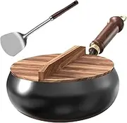 Small Cooking Pot - Nonstick Sauce Pot for Induction | Non Stick Frying Pan | Nonstick Kitchen Iron Induction Pot | Cookware Frying Pan with Lid & Spatula, Flat Bottom Chinese Wok Cooking Tools,
