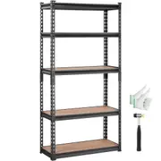 Storage Shelving Unit, 5-Tier Adjustable, 907 kg Capacity, Heavy Duty Garage Shelves Metal Organizer Utility Rack, Black, 75L x 30W x 152H cm for Kitchen Pantry Basement Bathroom Laundry