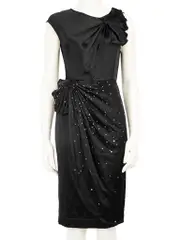 Black Silk Embellished Bow Dress