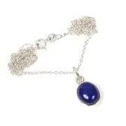 925 Solid Sterling Silver Blue Lapis Lazuli Chain Pendant-18.6 Inch w740