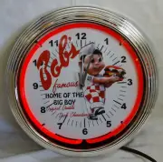 Bob's Big Boy Original Double Deck Cheeseburger Red Single Neon Clock